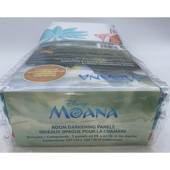 Disney Moana Kids Room Darkening 2 Panels Curtains & Tiebacks 42 in X 63 in - Picture 8 of 11